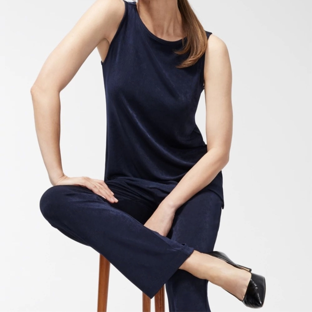 Chicos Easywear Navy Sleeveless 2 Pc Tank Pant Set Sz 0 1 Short *V - Picture 1 of 8